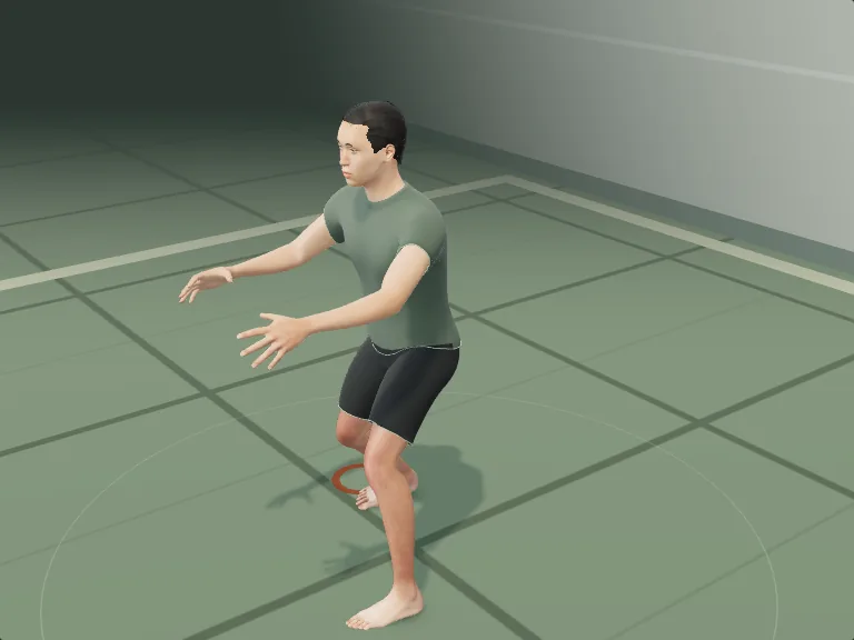 Standing: one figure in a standing base, rendered frame of the technical stand-up study.